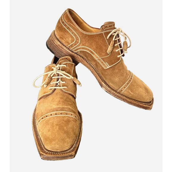 Stefano Branchini Calzoleria Men's 8 Brown Suede Leather Cap Toe Oxford Shoes